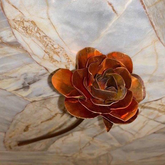 Handmade Metal Rose Copper Bronze Color 7 inch - Picture 5 of 5